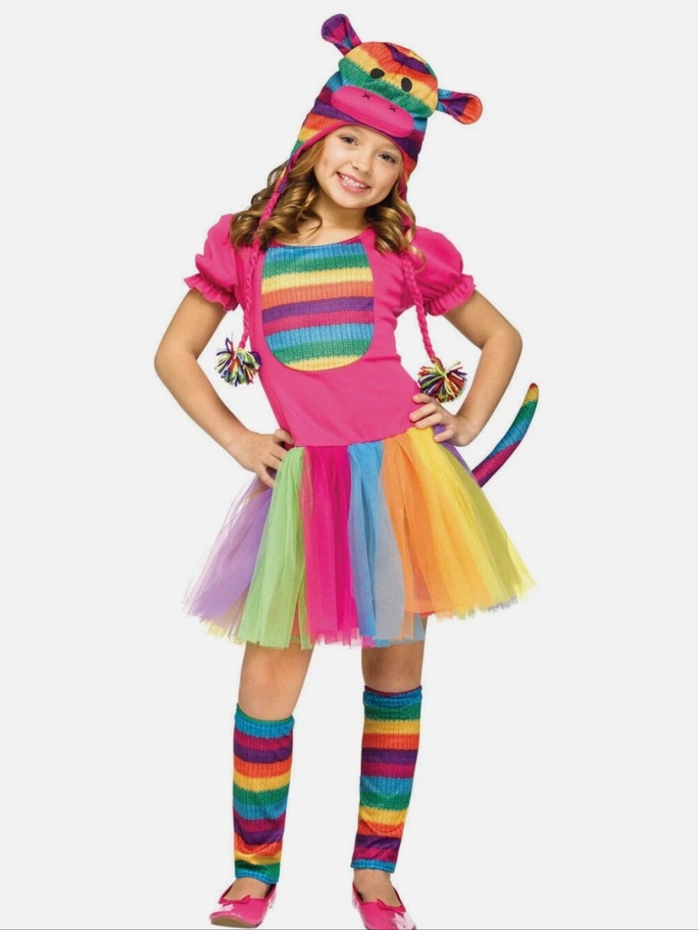 Girls Rainbow Monkey Costume - Pink Rainbow Tutu Outfit Size Mediun 8/10